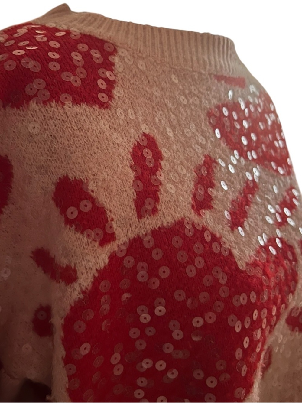 Women's Luna Ivy Pink Red Hearts Sequin Crew Neck Sweater XS - Picture 4 of 7